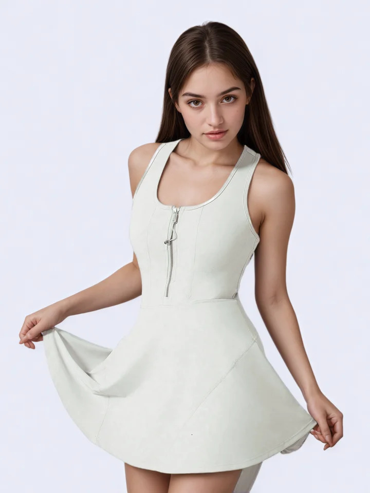 Fitfemme Womens Sleeveless Zipper Front Athletic Tennis Dress Quick Dry Flared Hem for Sports Casual Wear 250611