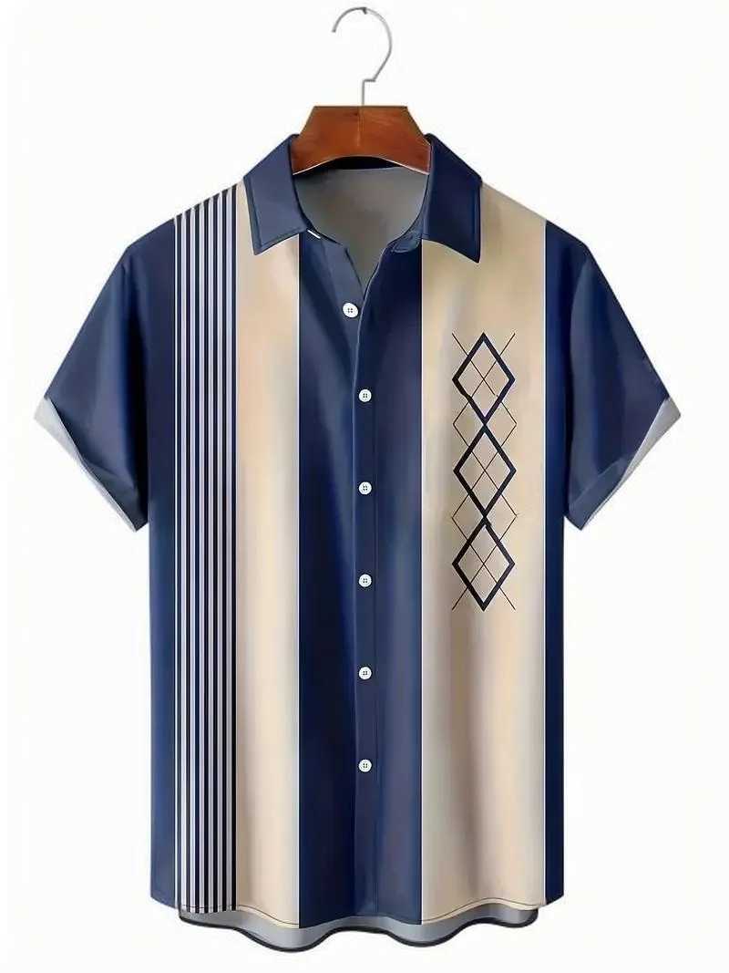 Summer Mens Short Sleeve Lapel Shirt Outdoor Casual Tops 3D Geometric Printed Pattern Large Size Loose Mens Clothing Short W250616