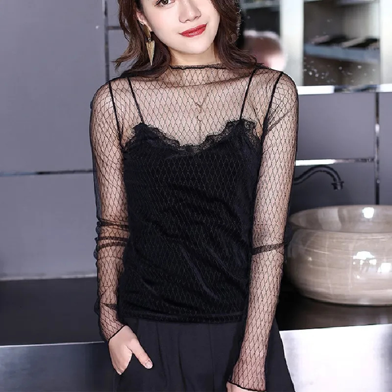 Women Sexy Mesh See Through T Shirt Long Sleeve Hollow Out Blouse Summer Transparent Sheer Tank Crop Top Vest Cover Up 250614