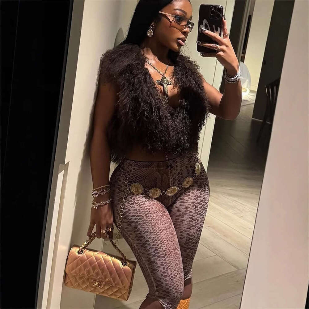 New Fashion Printed Trendy Slim Fit Mid-Waist Stretch Snake Print Capri Shorts Casual Pants B5