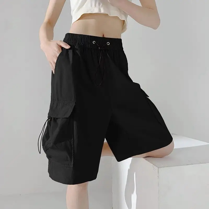 American Retro Sports Work Suit Shorts for Women in Summer Thin Loose and Versatile Five-quarter Student Casual Mid-pants Trendy 250609