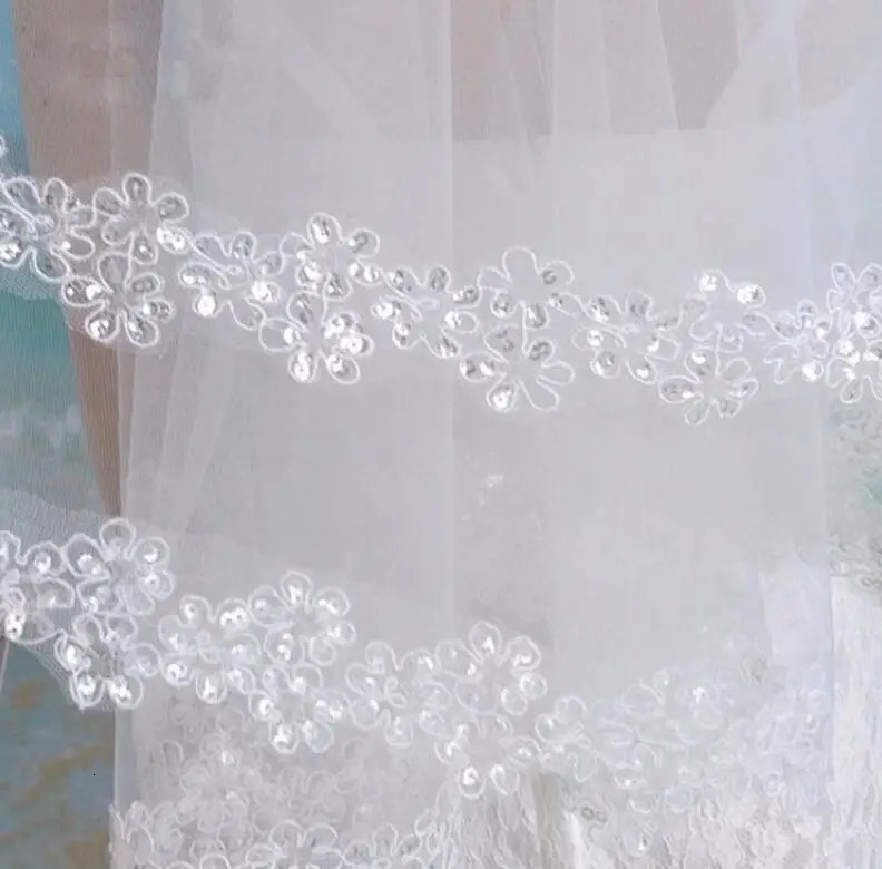 White Sequins Edge Tulle Bridal Wedding Veils One Tier Beaded 120cm Bride Accessory 250610