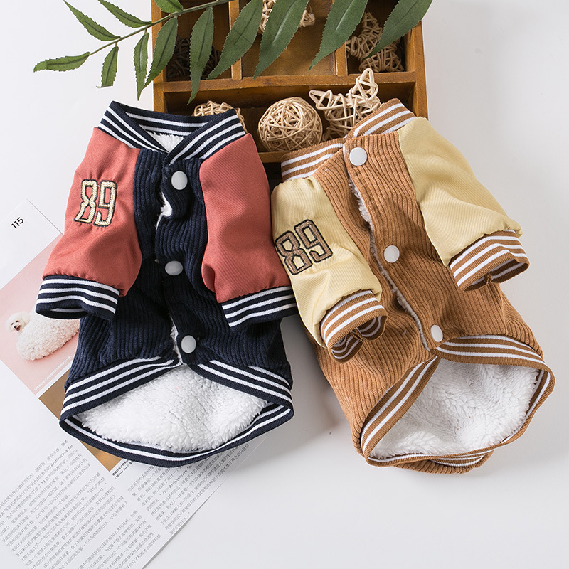 Dog Fleece Coat Sweater Winter Jacket for Small and Medium Dogs with Embroidered Teddy Bear Rugby Player Cold Weather Coat for Dogs Boy Girls M A554