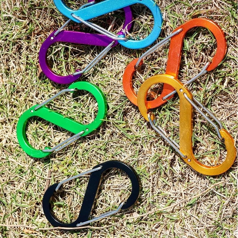 Aluminum Alloys Mini Shaped Carabiner Double Clip Hook Keychains Attachments for Camping Fishing Hikings 250611