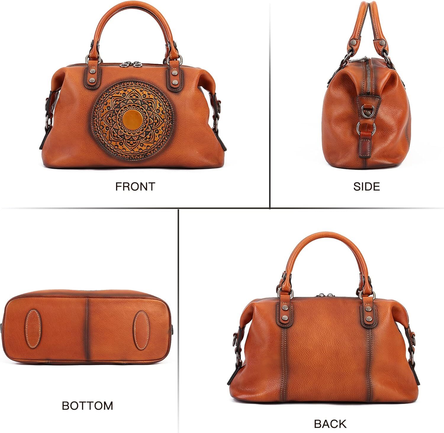 for Women, Genuine Leather Purses Retro Mandela Crossbody Handbag Tote Bag