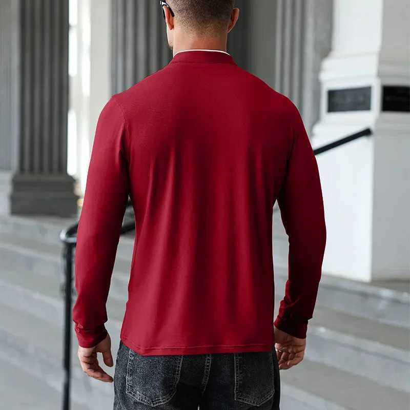 2025 New Mens Casual Fashion Zipper Solid Color Long Sleeve Polo Shirt Stand Up Collar Versatile Comfortable Top W250616