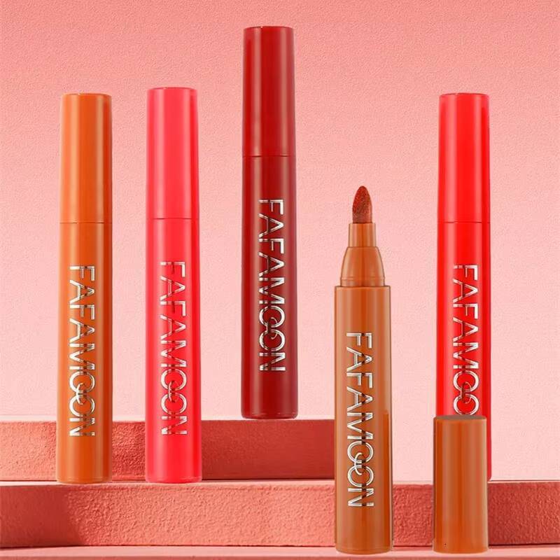 Lipstick Lips Dye Marker Pen Long-lasting Hydrating Waterproof Matte Lip Gloss Lipliner Contour Non-stick Cup Lipsticks Cosmetic happy