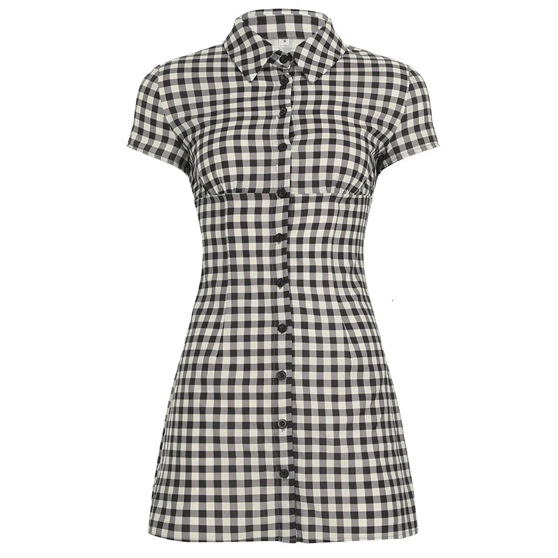Fashion Simple Plaid Elegant Casual Women Dresses Trendy Chic Button Slim Fit Mini Dress 250611