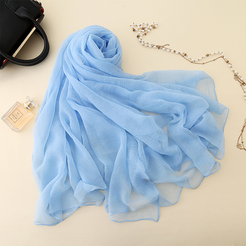 K1038 New beach towel solid color crocodile wrinkled scarf women's outdoor sun protection shawl long imitation silk scarf wholesale
