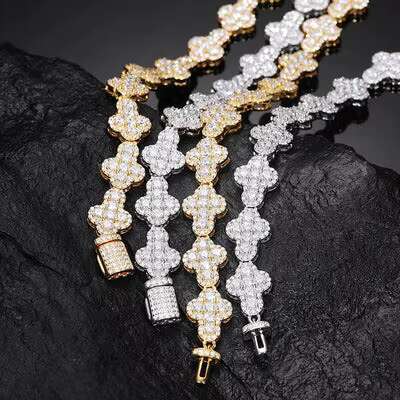 Unisex 10mm Fine Jewelry VVS1 Moissanite Cross Chain 925 Silver Necklace for Women and Men