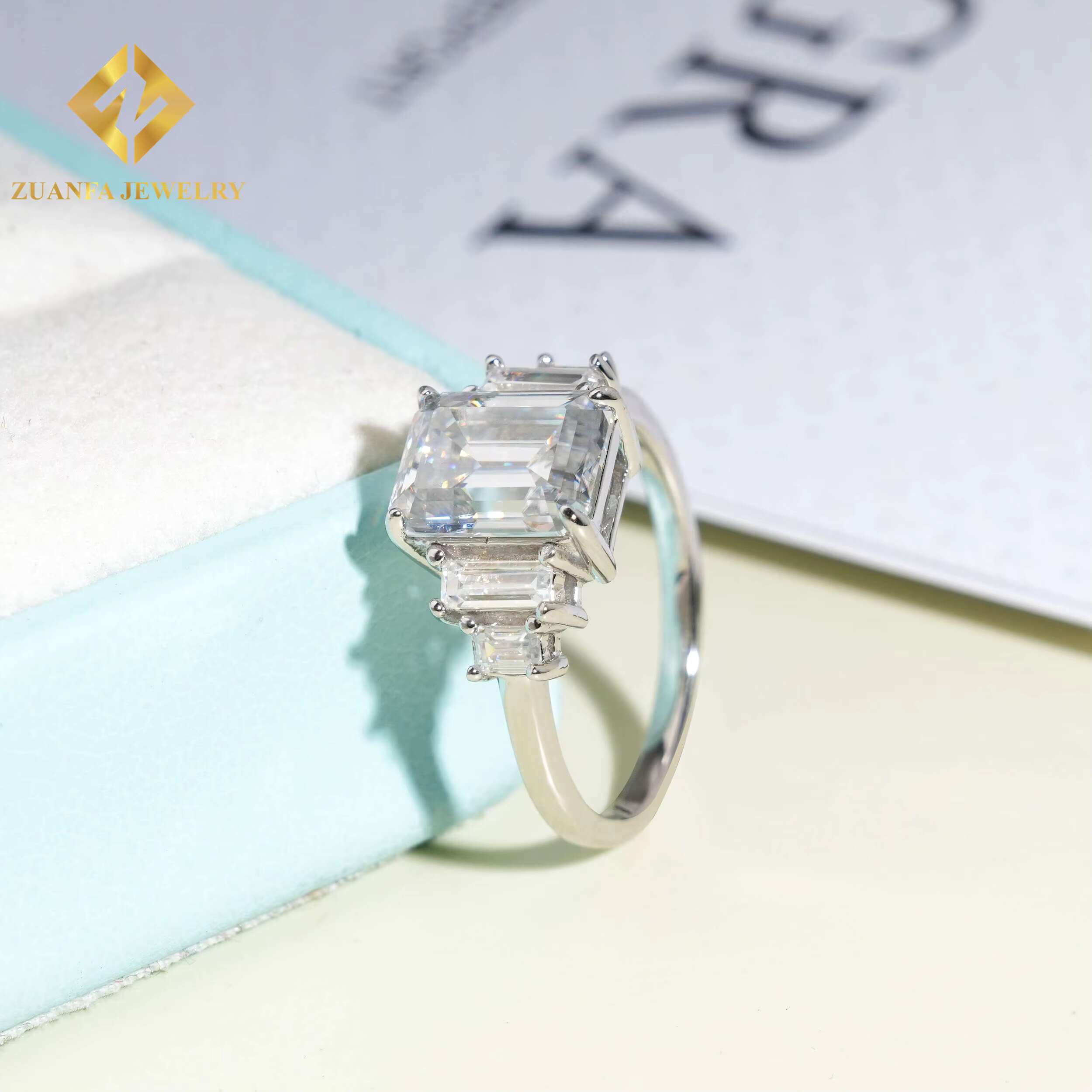Emerald Cut 3ct Moissanite Jewelry 925 Sterling Silver VVS Moissanite Rings Jewelry Diamond Engagement Rings for Women