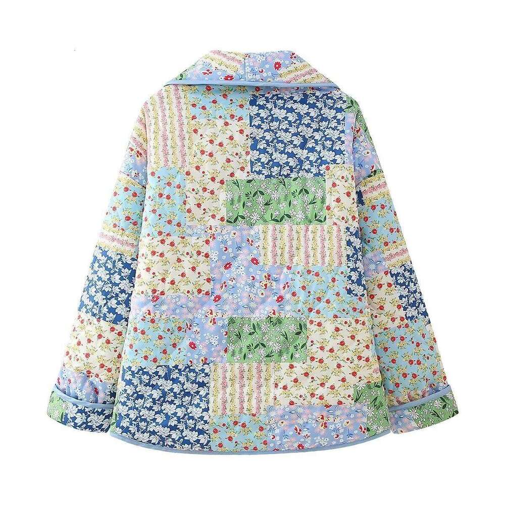 2024 Vintage Flower Print Cotton for Women Casual Lapel Long Sleeve Pocket Coat Female Fashion Streetwear Cardigan Jacket