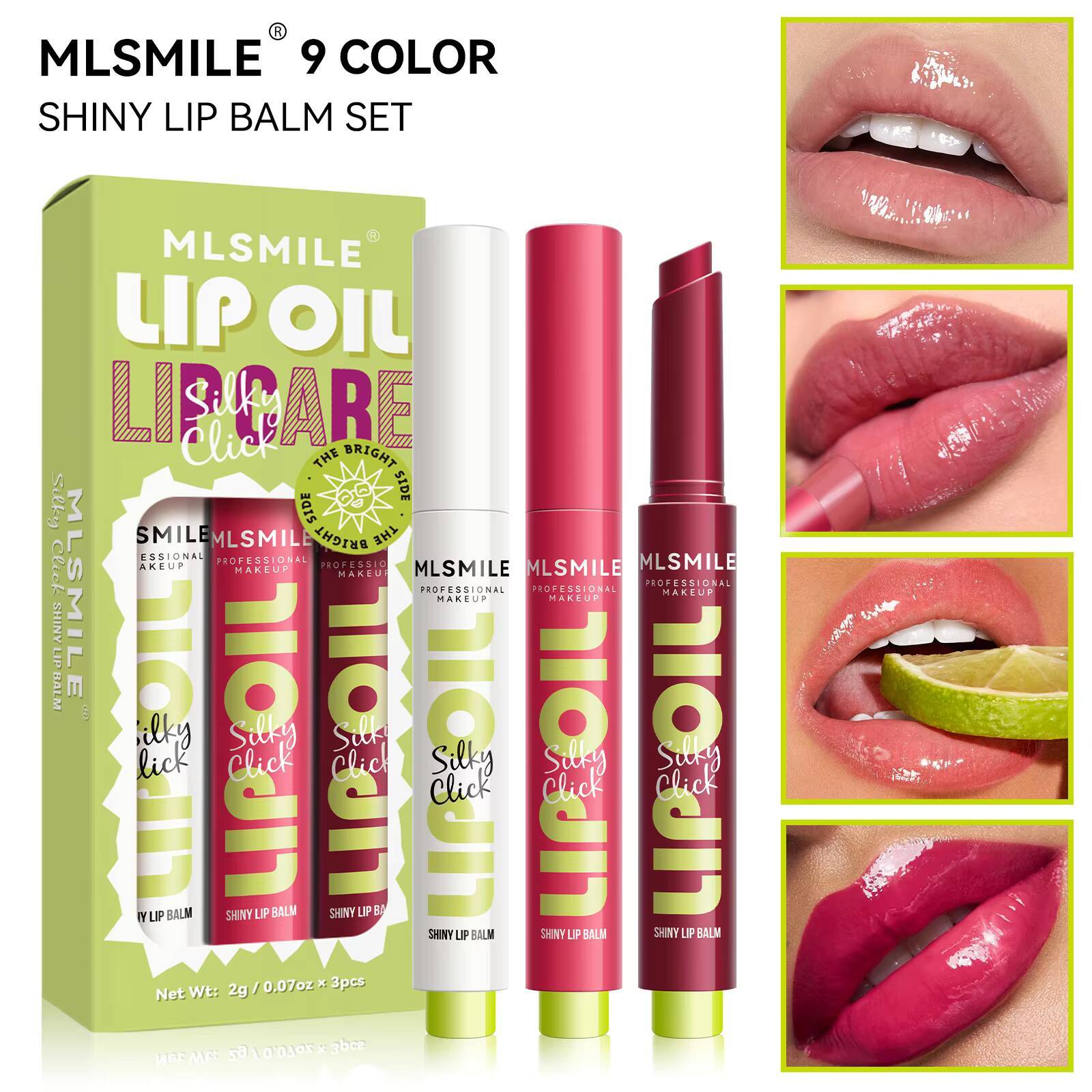 3Pcs/box Mirror Glass Solid Glaze Set Makeup Water Light Gloss Stick Moisturizing Tint Kit Lip Oil Lipstick Pen happy