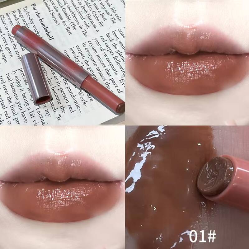 Strawberry Brown Jelly Lipstick Mirror Gloss Moisturizing Hydrating Water Light Lip Stick Non-Sticky Lips Makeup happy