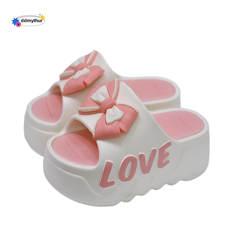 Summer New Thick-Soled Women's High-Heeled Home Fashion Bowknot Bathroom Slippers, Suitable for Indoor and Outdoor Use ddmythur