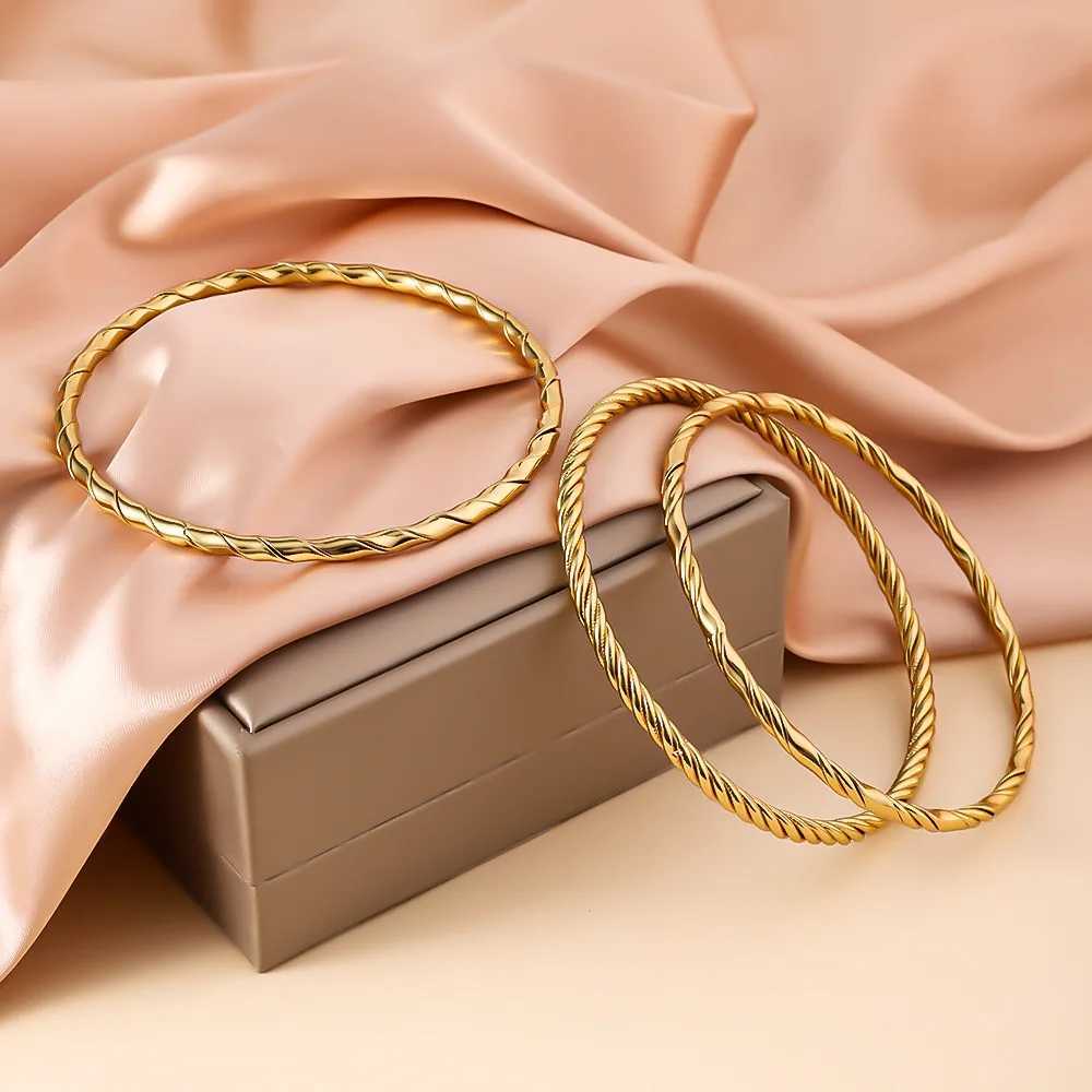 3PCS Stainless Steel for Women 18K Gold Plated Waterproof Wrist Bangle for Girls Daily Jewelry Accessories Gifts Z250616