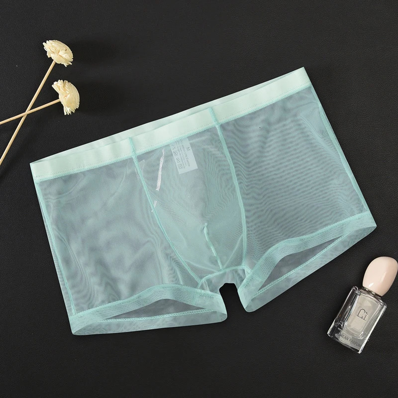 Transparent Mesh Boxer Shorts Men Mid Waist Seamless Underpants Male Summer Ultra-Thin Breathable Panties Underwear Lingerie 250614