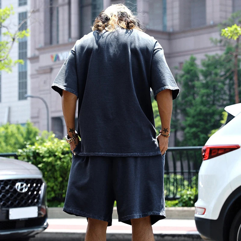 Summer Mens Set Japanese Style Plus Size Casual Loose Sports Suit Short Sleeve Tshirt Shorts Twopiece Clothing 250612