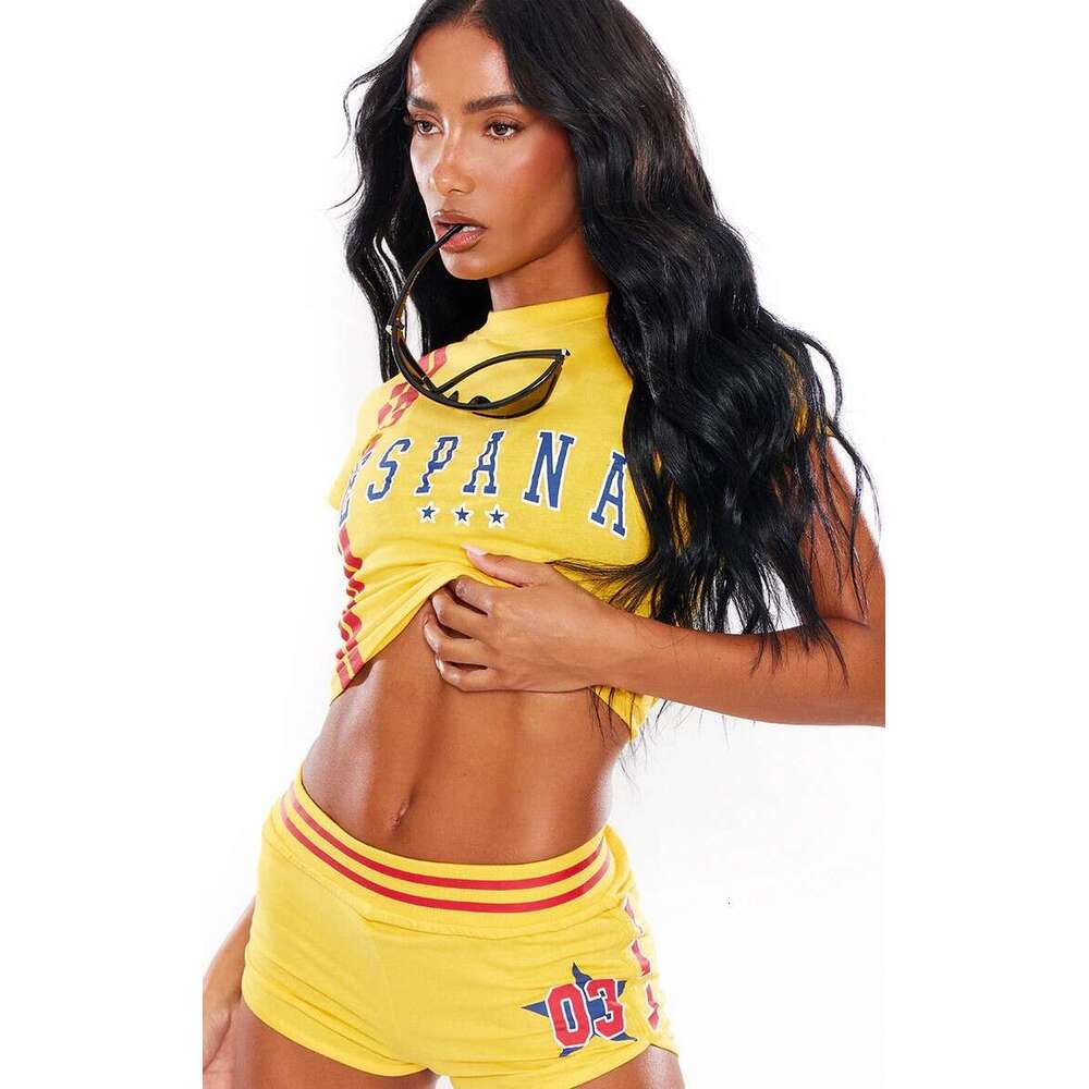 Summer New Slim Fit Solid Color Letter Print Stretch Sports Short Sleeve T-Shirt And Shorts Set B5