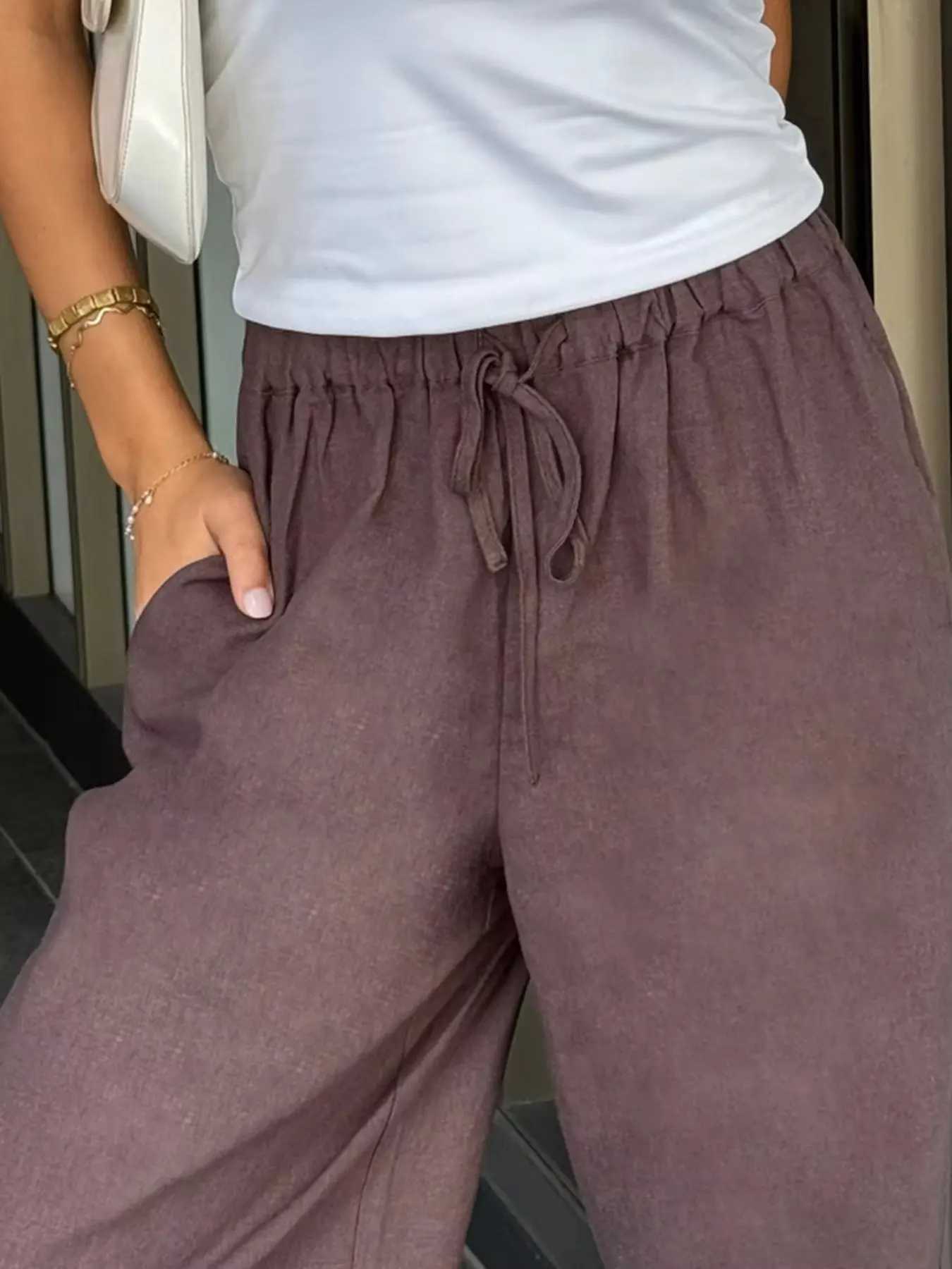 Womens Simple Solid Color Drawstring Casual Pants They are Loose Trendy Straight-Tube Style Lazy and Comfortable. XJ250616