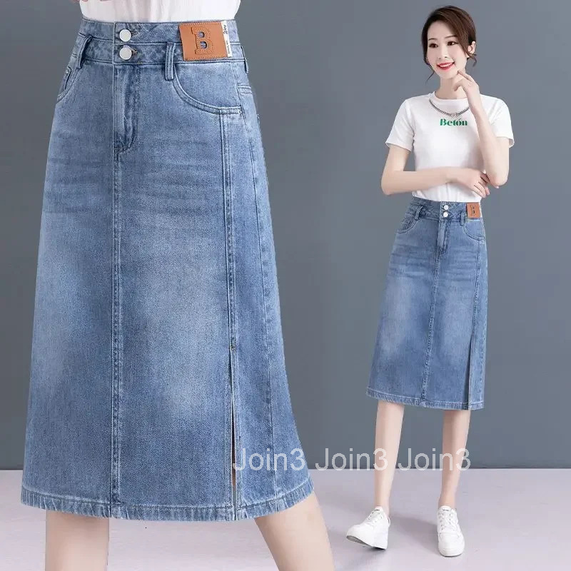 Female Jeans Skirts High Waist With Slit A Line Premium Clothing Sales Harajuku New In Summer 2025 Stylish Womens Denim Skirt
