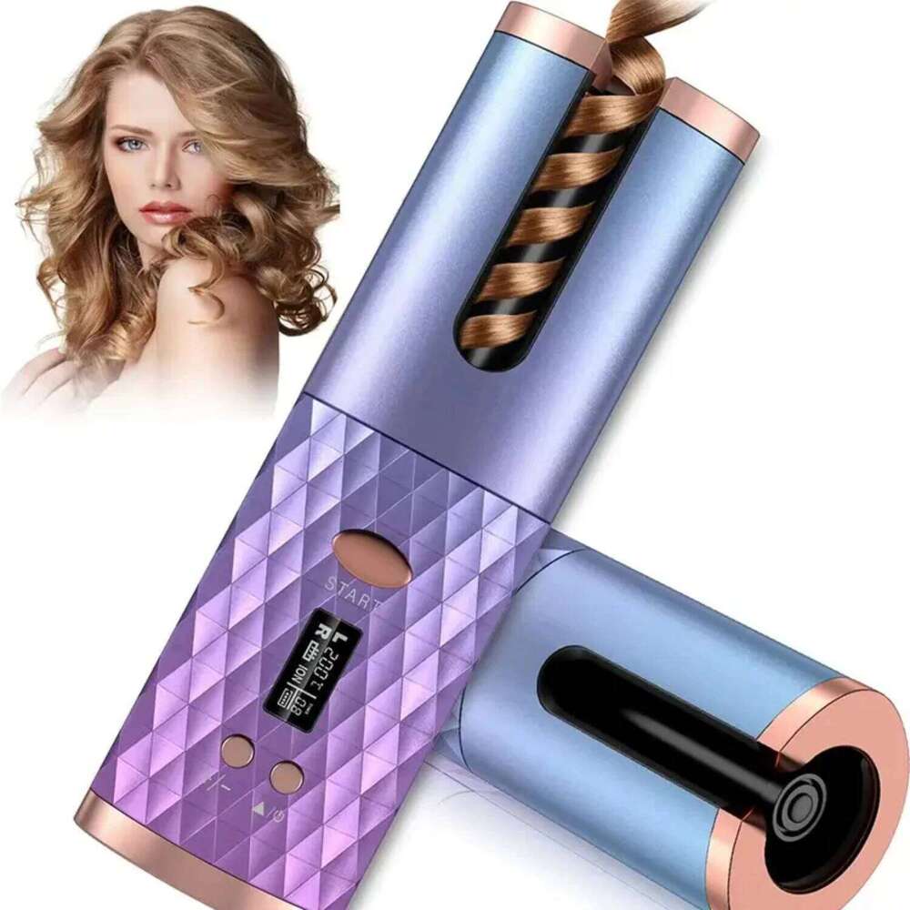 Ceramic Cordless Automatic Hair Iron with 6 Temperature and Timer Settings for Fast, Portable Rechargeable Auto Curling