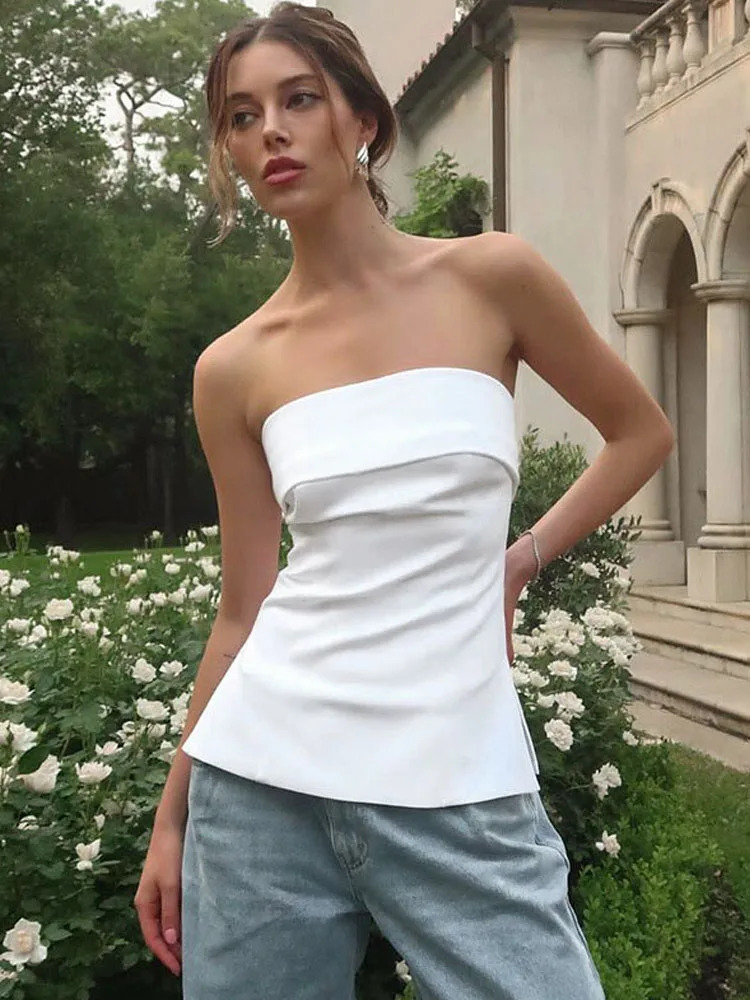 Solid Tube Tops For Women Strapless Bra Turndown Slash Neck Lenceria Femenina Backless Bralette Femme Split Bandeau Top Sexy 250614