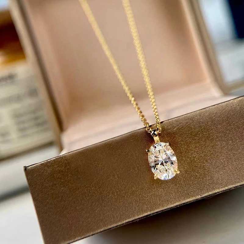 Huitan Simple Oval She Zirconia Pendant Necklace Engagement Jewelry Fashion Versatile Gold Color Accessories for Wedding W250616
