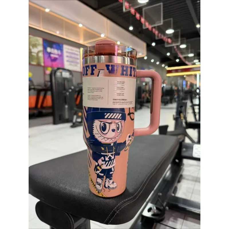 Labubu 40oz Drum Type Stainless Steel Insulated Cup With Straw Lid Large Capacity Car Cup Tibial Drive Style XJ250616