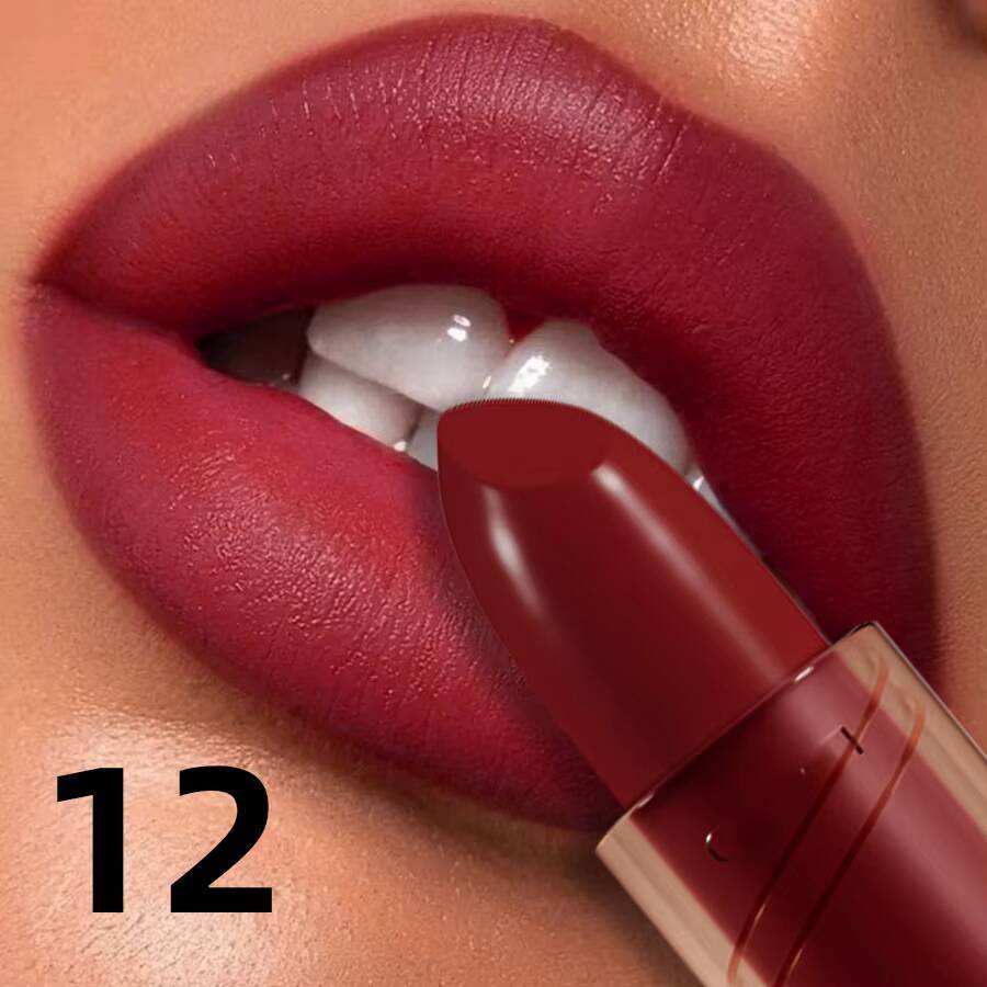 14-color Matte Lipstick Red Stick Waterproof Sexy Korean Makeup Tint Brown Pink Cosmetic Long Lasting Lip Gloss happy