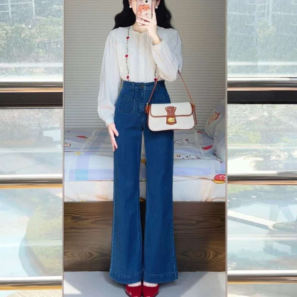Womens Jeans Straight Leg Blue High Waist Shot Trousers with Pockets Pants for Women Stretch Baggy Grunge Y2k Korean Fashion A R
