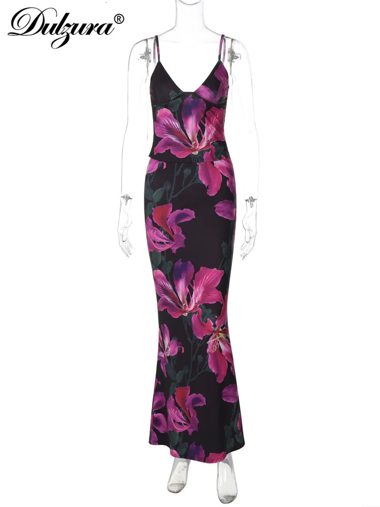 Dulzura Sexy Matching Suit Floral Print Tops Camisole Midi Skirt Dress Sets Women Outfits Y2K Clothes Lady Party Club Streetwear 250609