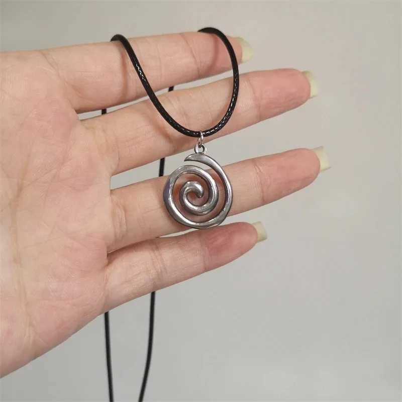 Y2K Spiral Vortex Pendant Necklace for Women Men Vintage Hand-woven Leather Rope Chain Necklace Grunge Jewelry Accessories W250616