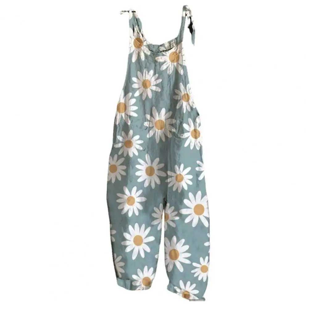 Women Jumpsuit Flower Printed Sling Design Thin Summer Vintage Loose Floral Print Rompers for PartyXJ250616