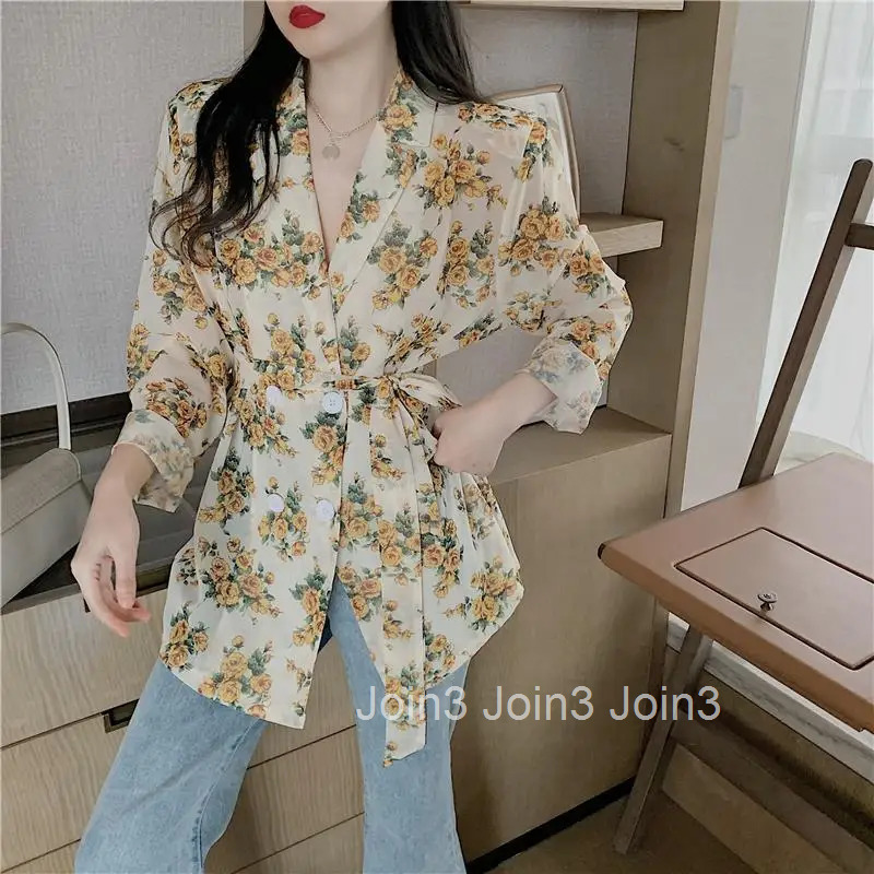 Womens Shirts And Blouses Button Up Top For Woman With Bow Clothing Floral Loose Sleeves Y2k Elegant Youth Xxl Stylish M