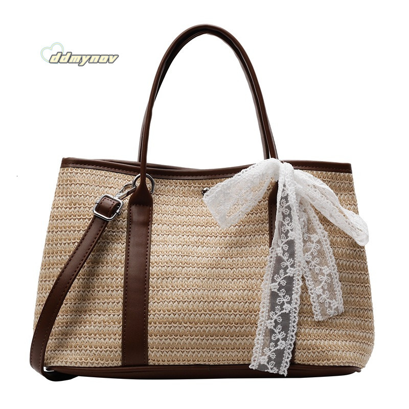 Korean INS Rainbow Straw Handbag for Women 2025 Summer Casual Vacation Style Color-Block Shoulder Crossbody Bag ddmynov ddmynov