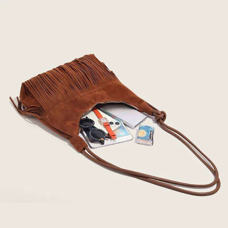 2025 Vintage Fringed Women's Crossbody Suede Slouchy Designer Bags For Women Work Shopping Travel Winter Fall Bag