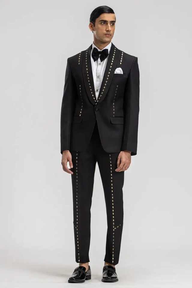Handsome Men Suits Customized 2 Pieces Hand Made Beading Groom Wedding Party Tuxedos Slim Fit Male Jacket Homme