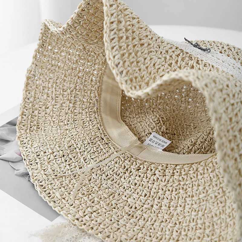 2025 New Korean Style Sun Hats Womens Summer Hat Lace Bow Straw Large Brim Ladies Sunshade Foldable Beach Accessories M250616