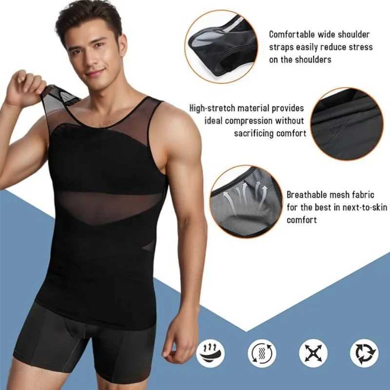 Men Compression Shirts for Men Shapewear Chest Abdomen Control Body Shaper Slimming Undershirt Workout Vest Tank Top W250616