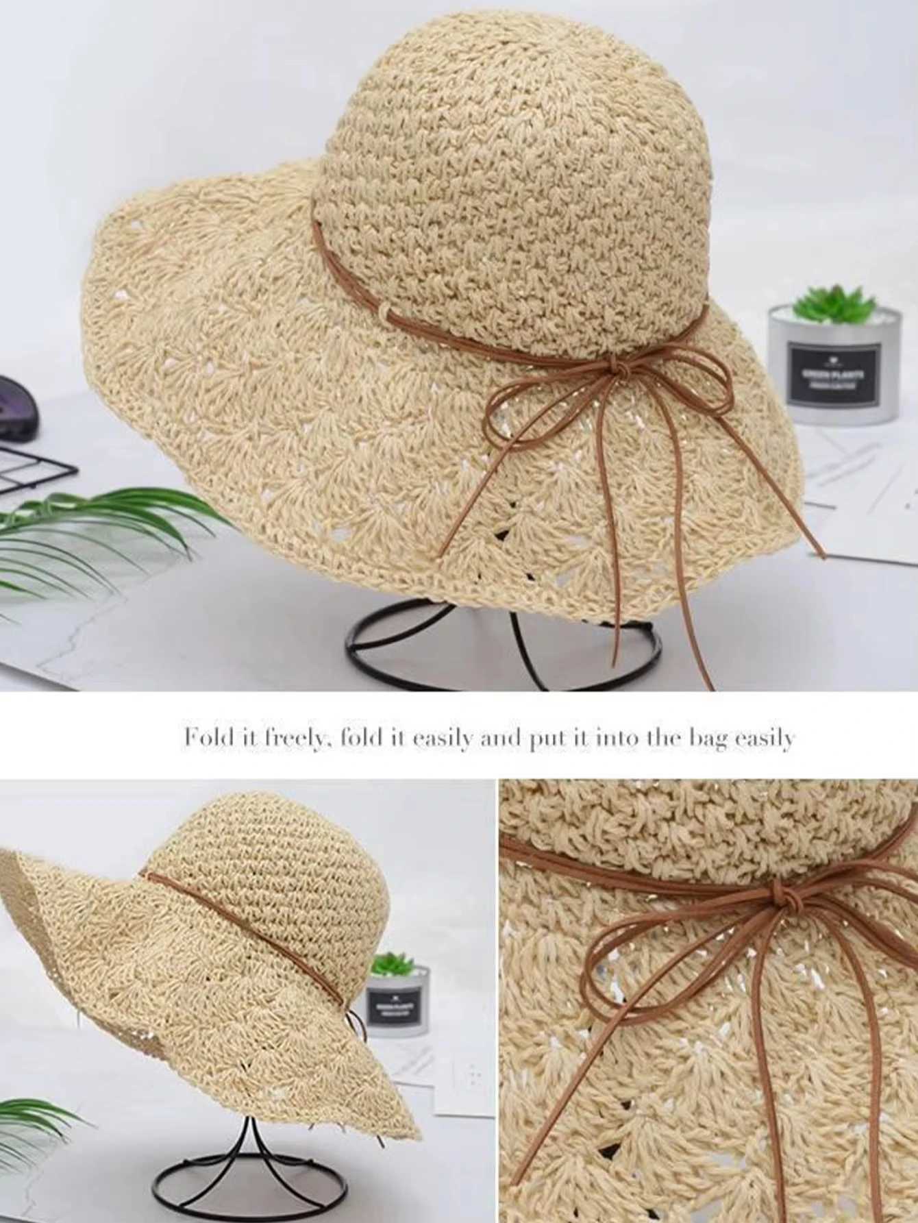 New Arrival Handwoven Straw Sun Hat - Womens Summer Wide-Brimmed Foldable Panama Hat with Bow Accent UV Protection for Beach Outdoor Wear U250616