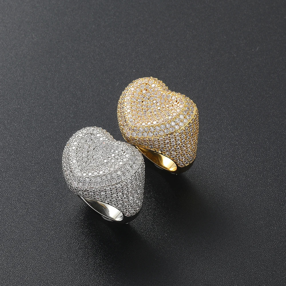 Bling Jewelry Women Heart Rings Micro Pave CZ Ring Men Hip Hop Jewelry For Gift R058 250610