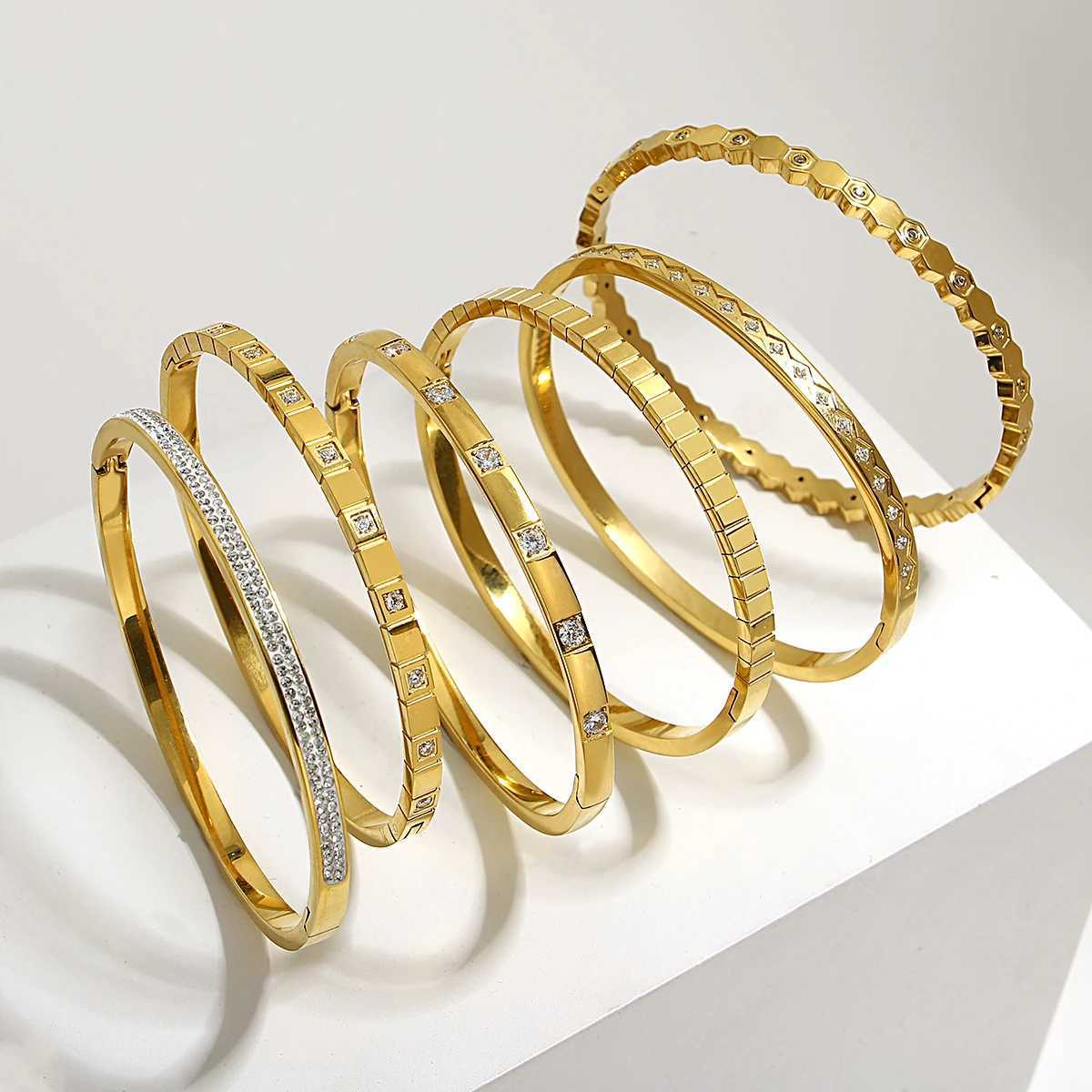 Greatera Trendy Gold Plated 316L Stainless Steel Bangles for Women Delicate Cubic Zirconia Party Jewelry 2024 Z250616