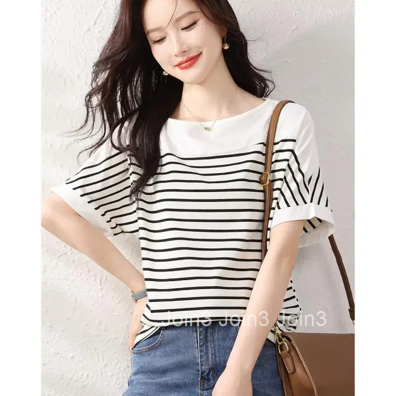 Woman Top Half Sleeve Summer Shirts Blouses For Women Sexy Striped Offer Premium Youthful Clothes Elegant Xl Streetwear