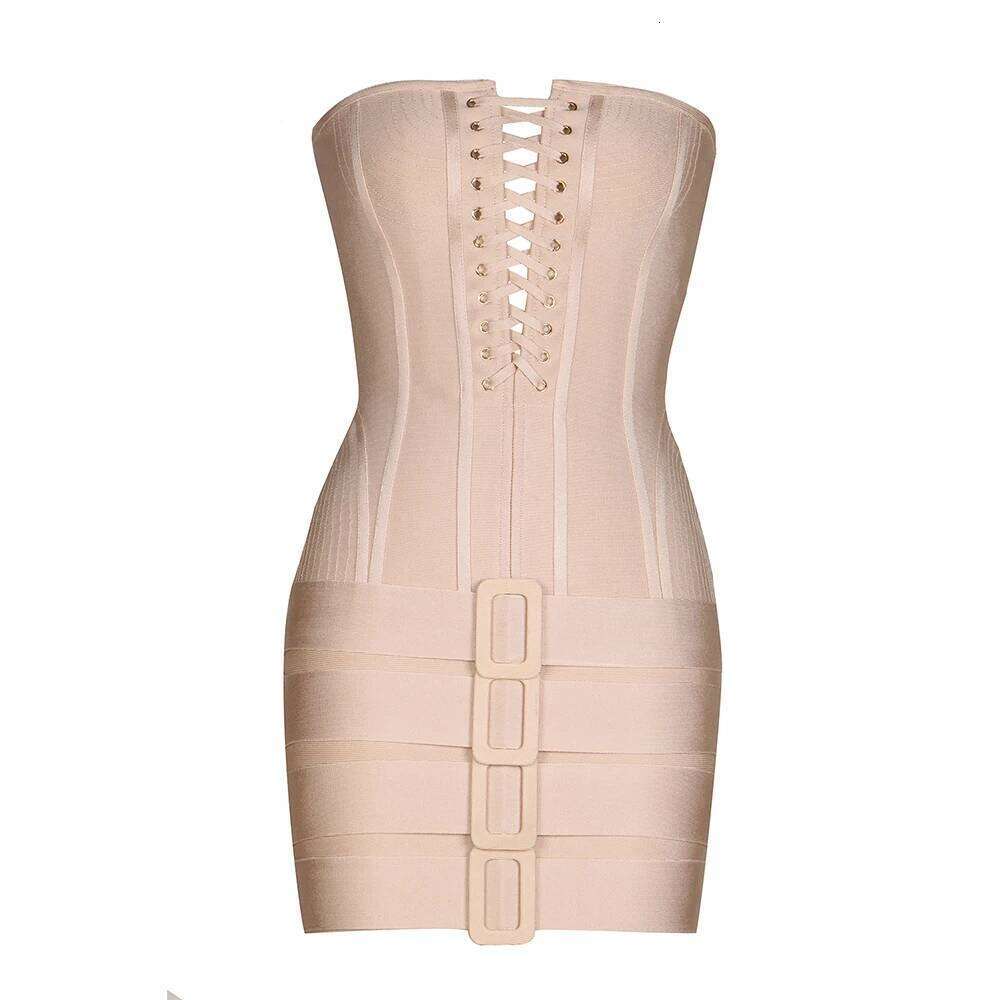 Sexy Mini High Waist Short Women Summer Strapless Lace Up Bodycon Bandage Wine Red Beige Festival Party Dresses