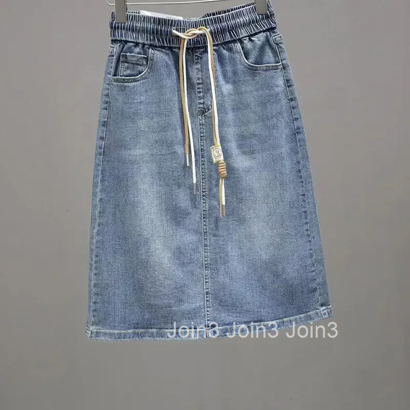 To Knees Length Sexy Zipper with Slit Coquette Midi Womens Denim Skirt Female Jeans Skirts Pocket Chubby Blue Summer 2024 V