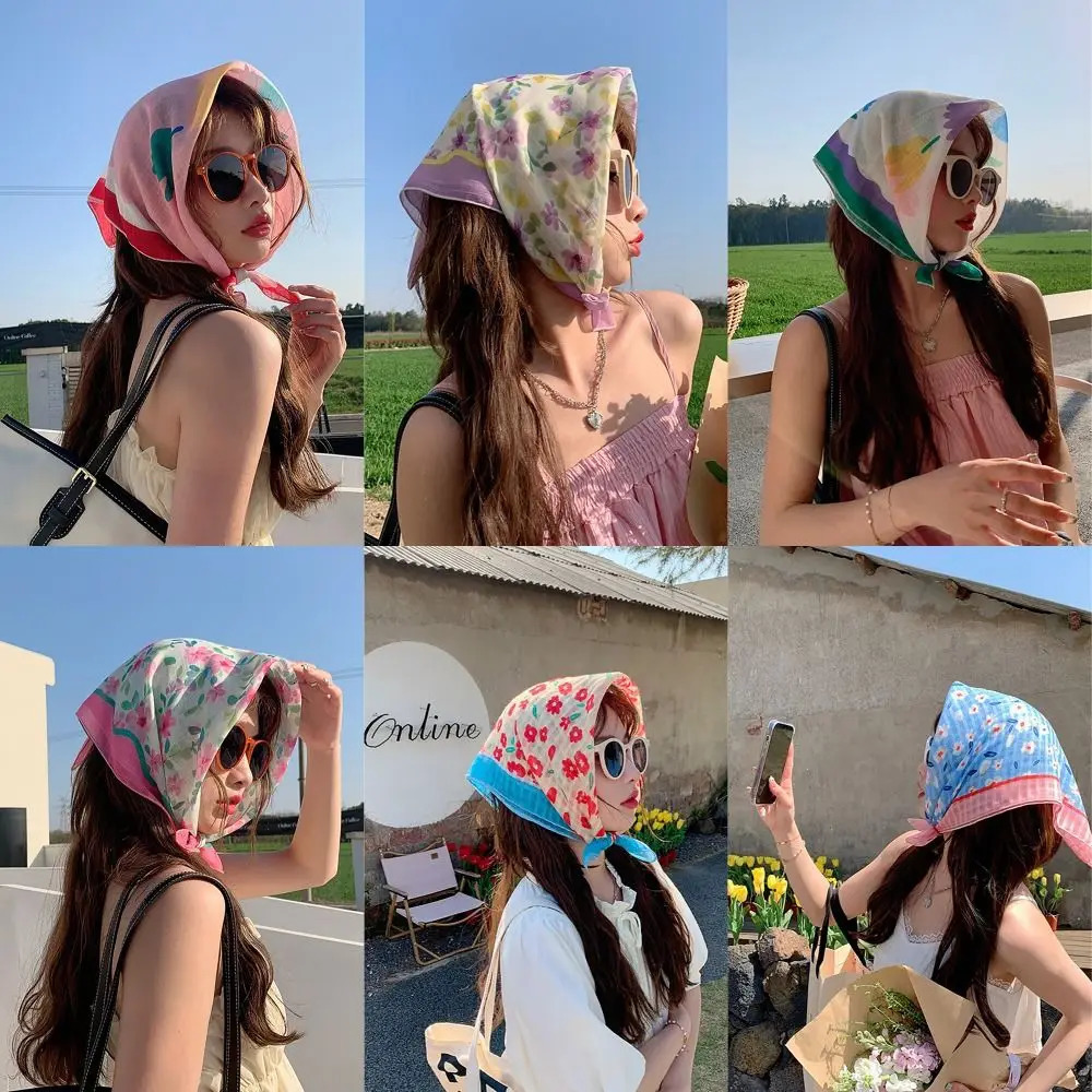 Sweet French Pastoral Style Headscarf INS Style Flower Printed Headband Towel Sun Protection Headband Women 250610