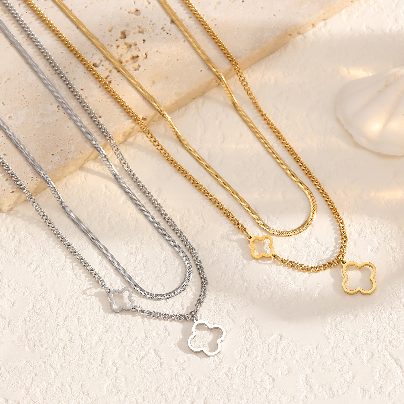 Titanium for Women Hip Hop Ins Stainless Steel Multi-layer Snake Bone Chain Necklace