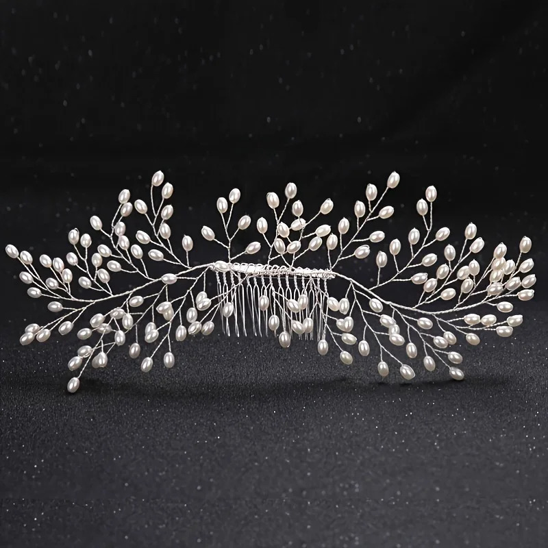 Silver Color Pearl Hair Comb Pin Band Headband Tiara For Women Bride Party Wedding Bridal Hair Accessories Jewelry Comb Band 250610