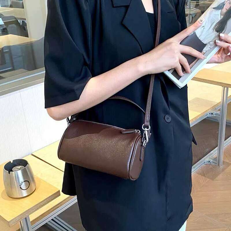French Full-Grain Calfskin Mini Handbag Designer Ladies Leather Shoulder Strap Messenger Underarm Barrel Cross Wallet2025